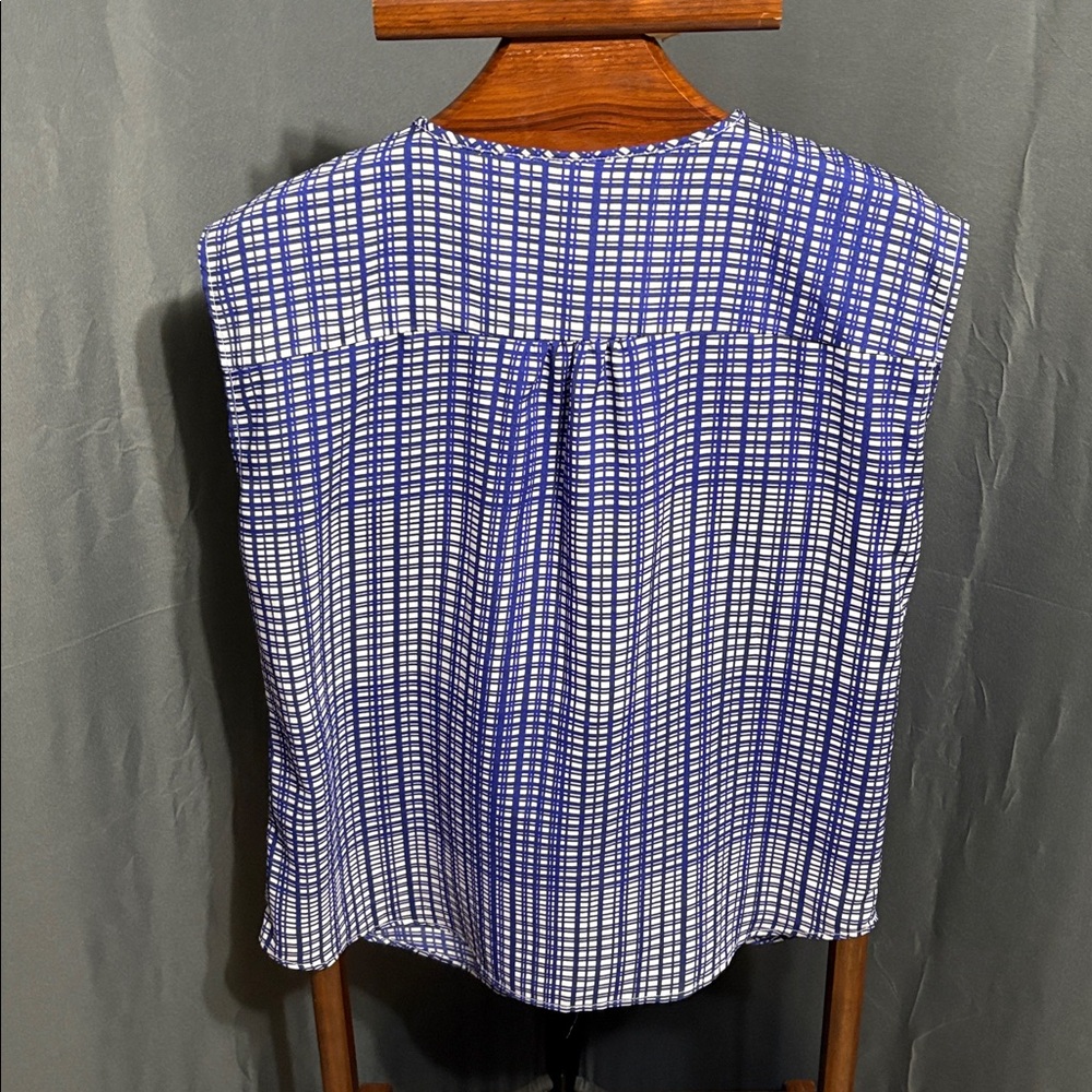 New York & Company Navy and White Grid Blouse - Picture 2 of 5